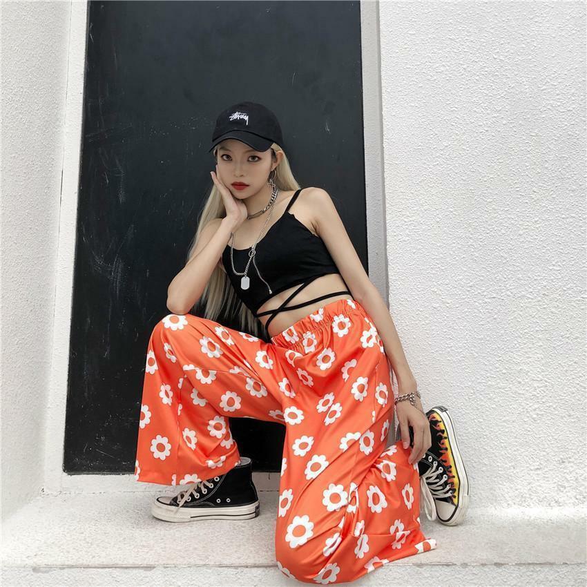Y2K Flower Print Pants - 90s Grunge Summer Outfit, Retro Y2K Fashion for Women
