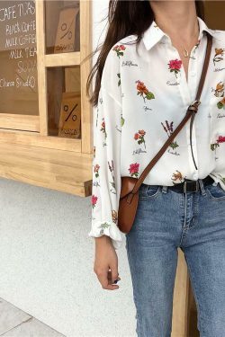 Y2K Flower Print Shirt - Retro 90s Grunge, Summer Outfits, Baby Tees, and Pastel Goth Styles