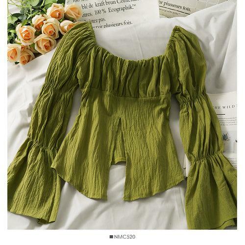 Y2K French Flare Sleeve Blouse - 90s Grunge, Retro Summer, Pastel Goth, Y2K Party Outfit