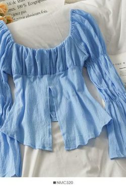 Y2K French Flare Sleeve Blouse - 90s Grunge, Retro Summer, Pastel Goth, Y2K Party Outfit