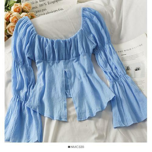 Y2K French Flare Sleeve Blouse - 90s Grunge, Retro Summer, Pastel Goth, Y2K Party Outfit