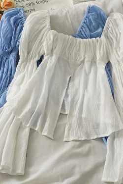 Y2K French Flare Sleeve Blouse - 90s Grunge, Retro Summer, Pastel Goth, Y2K Party Outfit