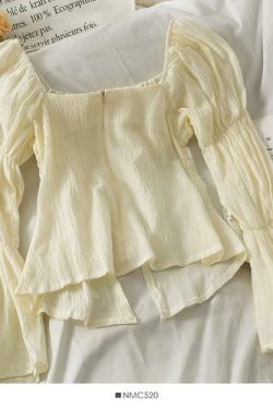 Y2K French Flare Sleeve Blouse - 90s Grunge, Retro Summer, Pastel Goth, Y2K Party Outfit