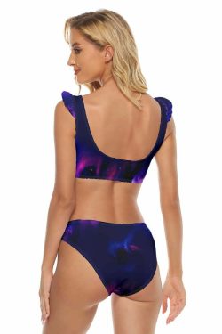Y2K Galaxy Skull Ruffle Strap Bikini Set - Retro 90s Grunge Summer Beach Outfit