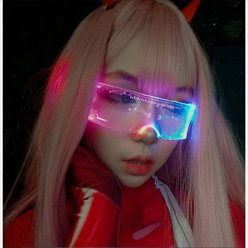 Y2K Gamer Girl LED Sunglasses - Retro 90s Grunge, Hip Hop, and Pastel Goth Fashion