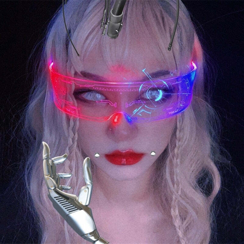 Y2K Gamer Girl LED Sunglasses - Retro 90s Grunge, Hip Hop, and Pastel Goth Fashion