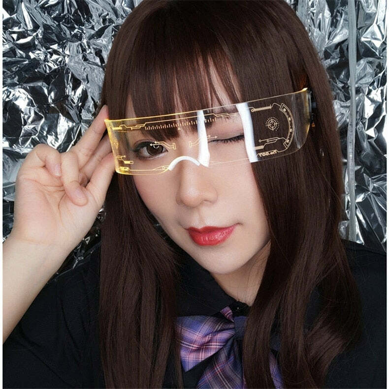 Y2K Gamer Girl LED Sunglasses - Retro 90s Grunge, Hip Hop, and Pastel Goth Fashion