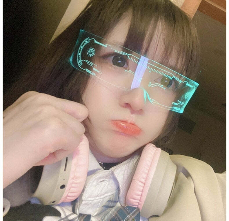 Y2K Gamer Girl LED Sunglasses - Retro 90s Grunge, Hip Hop, and Pastel Goth Fashion