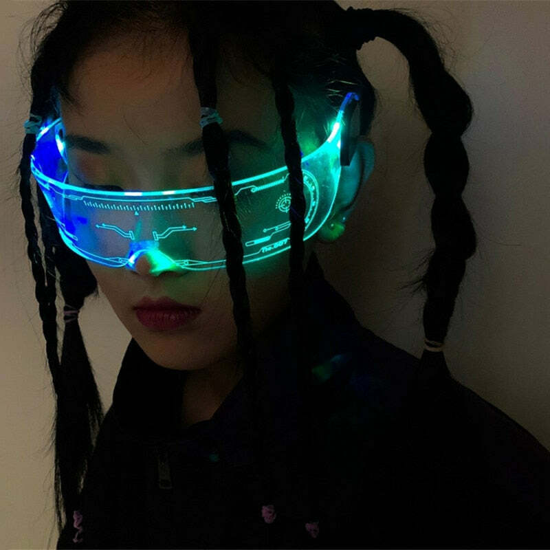 Y2K Gamer Girl LED Sunglasses - Retro 90s Grunge, Hip Hop, and Pastel Goth Fashion