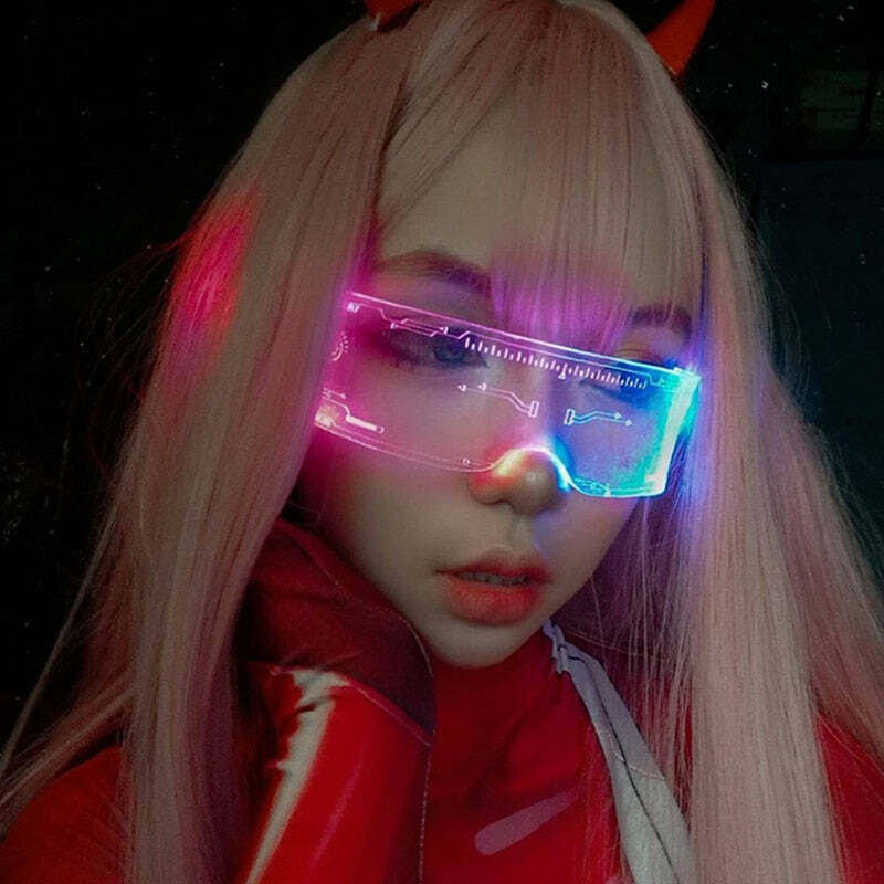 Y2K Gamer Girl LED Sunglasses - Retro 90s Grunge, Hip Hop, and Pastel Goth Fashion