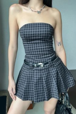 Y2K Gingham Mini Dress - 90s Grunge Summer Outfit, Retro Y2K Fashion, Pastel Goth Style