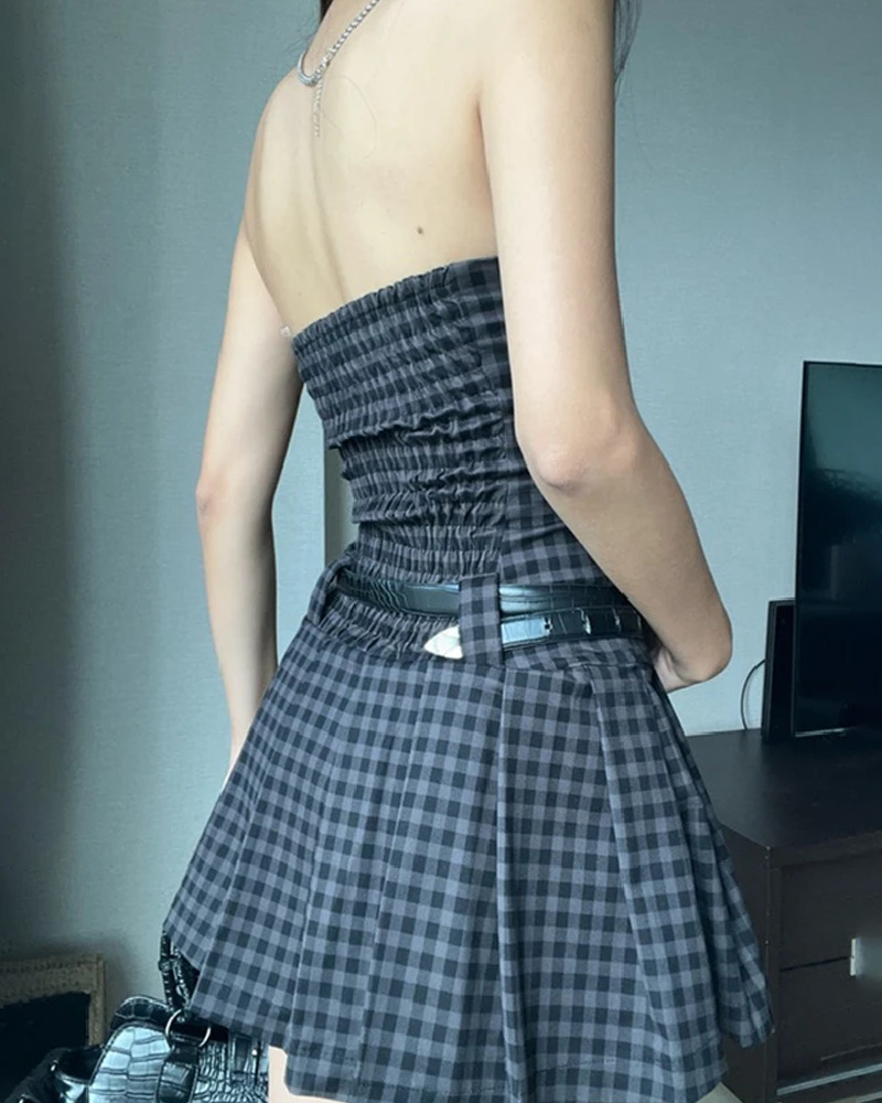 Y2K Gingham Mini Dress - 90s Grunge Summer Outfit, Retro Y2K Fashion, Pastel Goth Style