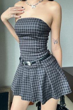 Y2K Gingham Mini Dress - 90s Grunge Summer Outfit, Retro Y2K Fashion, Pastel Goth Style
