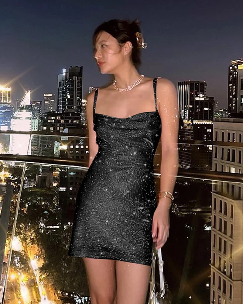 Y2K Glitter Dress - 90s Grunge, Retro Party, Club Outfit, Summer Y2K Fashion for Women