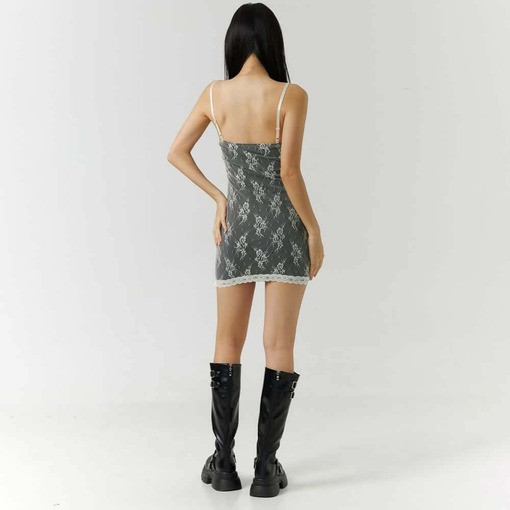 Y2K Goth Coquette Lace Mesh Mini Dress - 90s Grunge, Retro, Summer Party Outfit