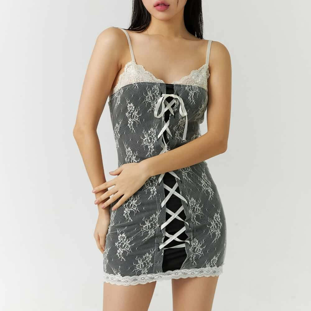 Y2K Goth Coquette Lace Mesh Mini Dress - 90s Grunge, Retro, Summer Party Outfit