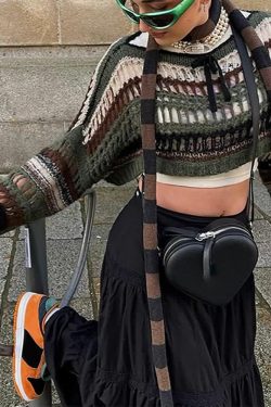 Y2K Goth Grunge Mesh Crop Knit Sweater - 90s Fashion, Retro Style, Y2K Summer Outfits