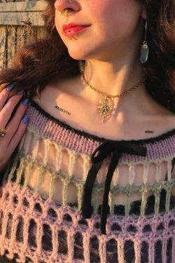 Y2K Goth Grunge Mesh Crop Knit Sweater - 90s Fashion, Retro Style, Y2K Summer Outfits