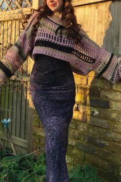 Y2K Goth Grunge Mesh Crop Knit Sweater - 90s Fashion, Retro Style, Y2K Summer Outfits
