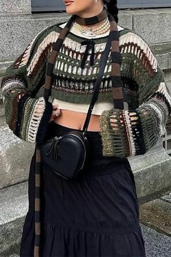 Y2K Goth Grunge Mesh Crop Knit Sweater - 90s Fashion, Retro Style, Y2K Summer Outfits