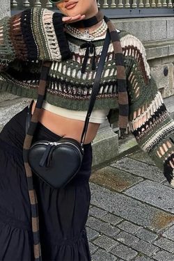 Y2K Goth Grunge Mesh Crop Knit Sweater - 90s Fashion, Retro Style, Y2K Summer Outfits