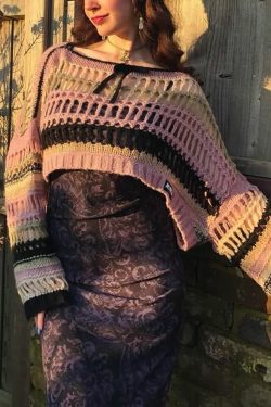 Y2K Goth Grunge Mesh Crop Knit Sweater - 90s Fashion, Retro Style, Y2K Summer Outfits