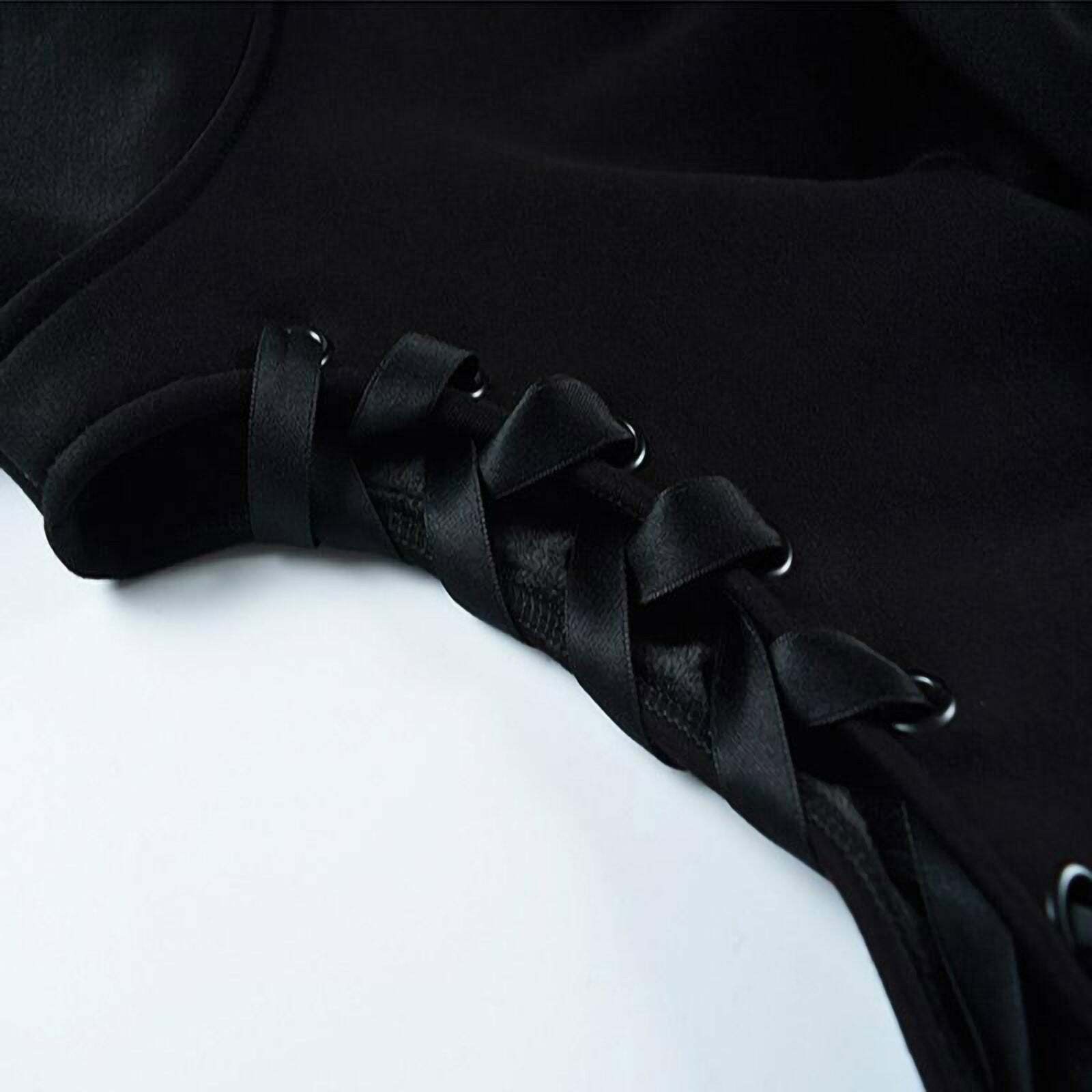 Y2K Goth Lace-Up Demon Hoodie Crop Top - 90s Grunge, Retro, Pastel Goth, Y2K Fashion