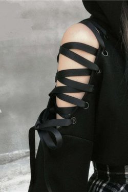 Y2K Goth Lace-Up Demon Hoodie Crop Top - 90s Grunge, Retro, Pastel Goth, Y2K Fashion