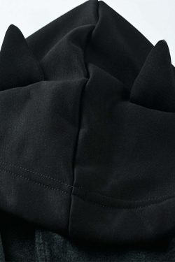 Y2K Goth Lace-Up Demon Hoodie Crop Top - 90s Grunge, Retro, Pastel Goth, Y2K Fashion