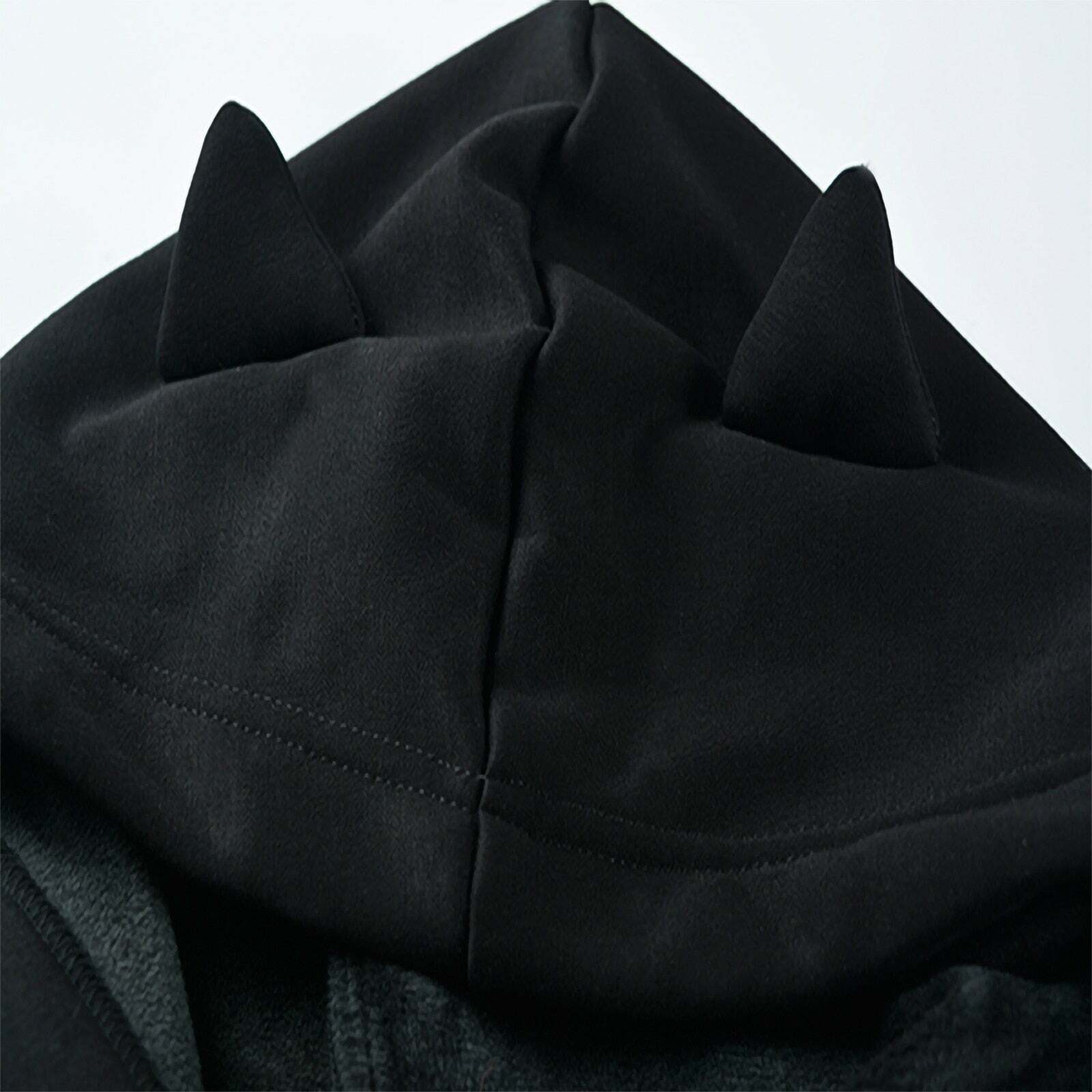 Y2K Goth Lace-Up Demon Hoodie Crop Top - 90s Grunge, Retro, Pastel Goth, Y2K Fashion