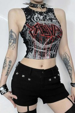 Y2K Goth Punk Crop Tank Top - 90s Grunge, Retro Summer Outfit, Y2K Club & Party Fashion