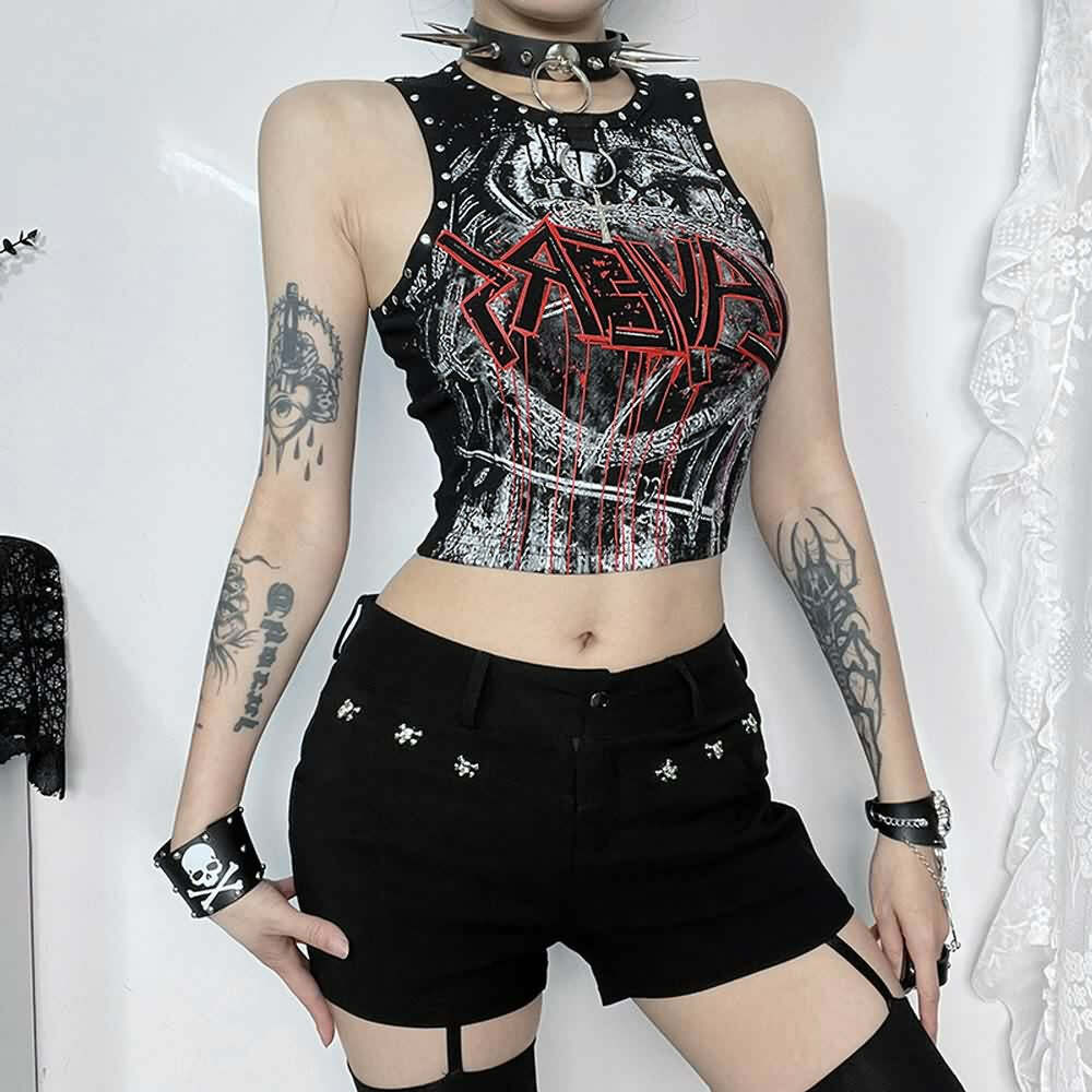 Y2K Goth Punk Crop Tank Top - 90s Grunge, Retro Summer Outfit, Y2K Club & Party Fashion
