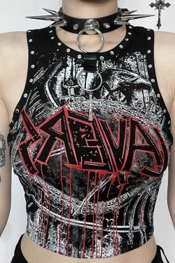Y2K Goth Punk Crop Tank Top - 90s Grunge, Retro Summer Outfit, Y2K Club & Party Fashion