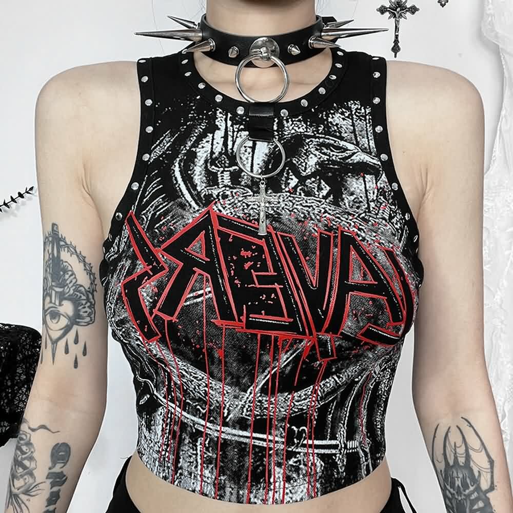 Y2K Goth Punk Crop Tank Top - 90s Grunge, Retro Summer Outfit, Y2K Club & Party Fashion