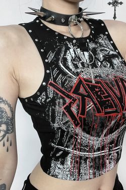 Y2K Goth Punk Crop Tank Top - 90s Grunge, Retro Summer Outfit, Y2K Club & Party Fashion