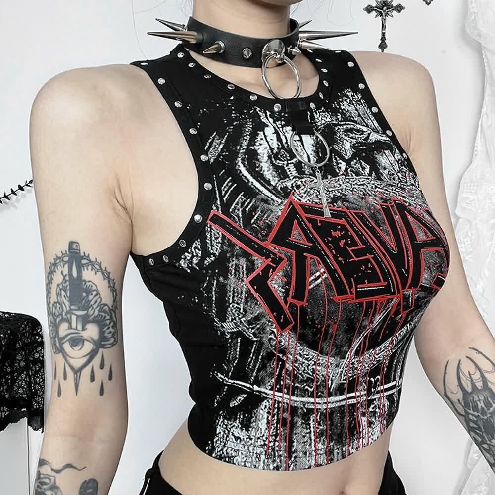 Y2K Goth Punk Crop Tank Top - 90s Grunge, Retro Summer Outfit, Y2K Club & Party Fashion