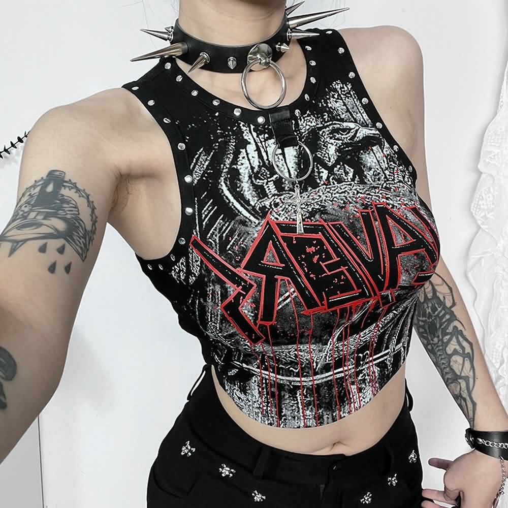 Y2K Goth Punk Crop Tank Top - 90s Grunge, Retro Summer Outfit, Y2K Club & Party Fashion