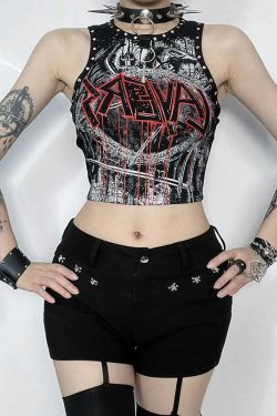 Y2K Goth Punk Crop Tank Top - 90s Grunge, Retro Summer Outfit, Y2K Club & Party Fashion