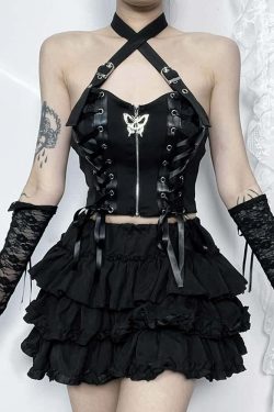 Y2K Goth Punk Halter Crop Top - 90s Grunge, Retro Summer, Y2K Party & Club Outfits