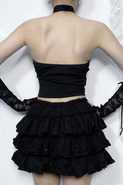 Y2K Goth Punk Halter Crop Top - 90s Grunge, Retro Summer, Y2K Party & Club Outfits