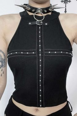 Y2K Goth Punk Open Back Crop Top - 90s Grunge, Retro Style, Summer Y2K Outfits, Baby Tees