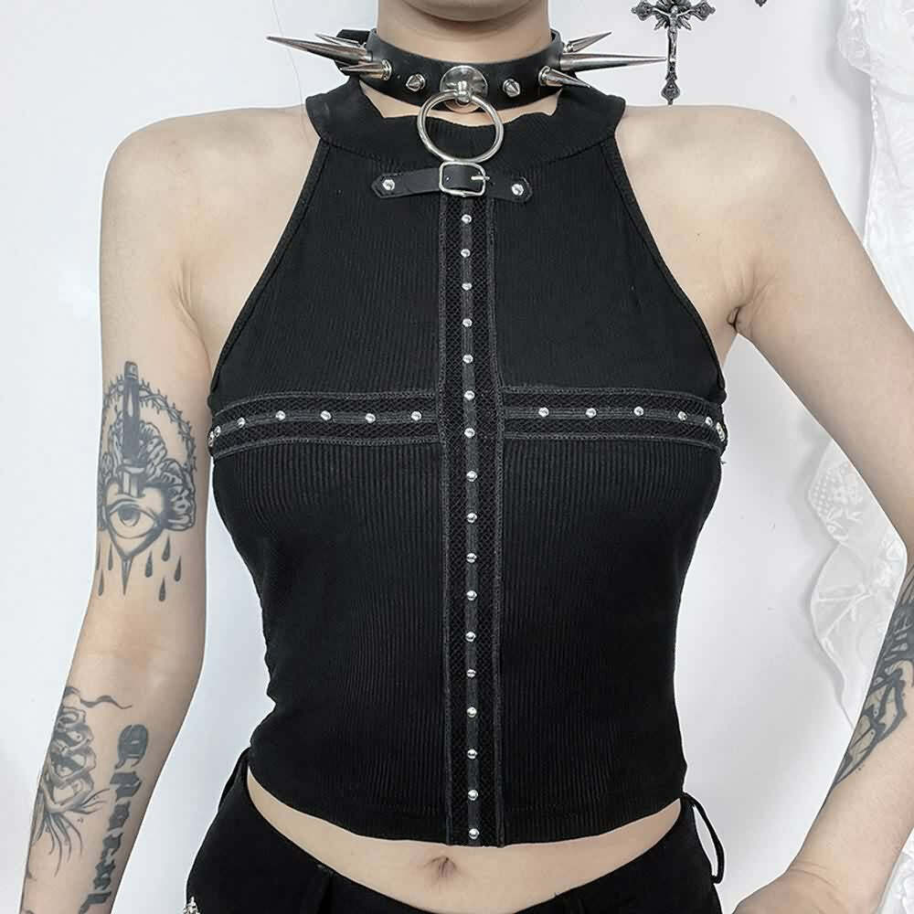 Y2K Goth Punk Open Back Crop Top - 90s Grunge, Retro Style, Summer Y2K Outfits, Baby Tees