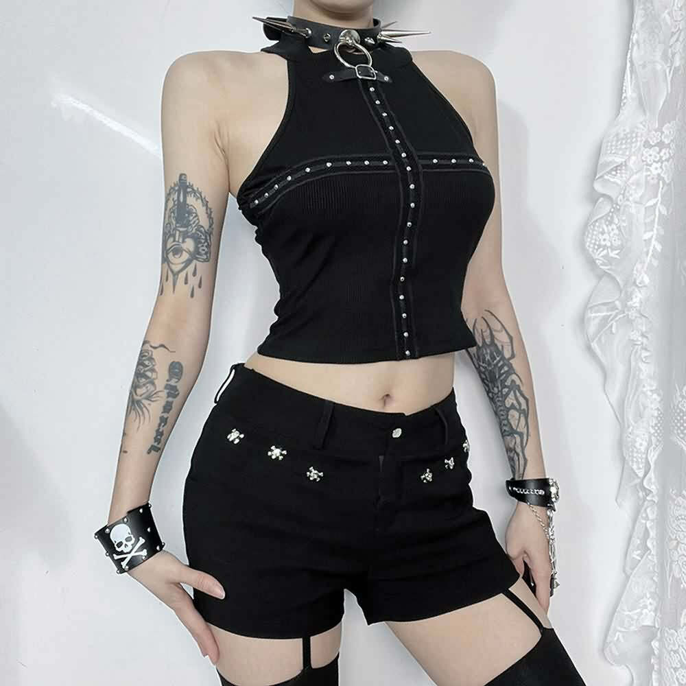 Y2K Goth Punk Open Back Crop Top - 90s Grunge, Retro Style, Summer Y2K Outfits, Baby Tees