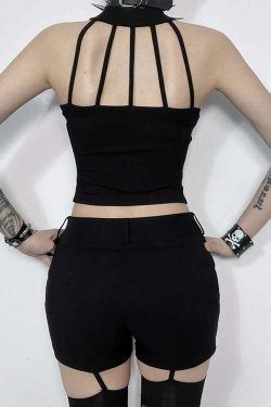 Y2K Goth Punk Open Back Crop Top - 90s Grunge, Retro Style, Summer Y2K Outfits, Baby Tees