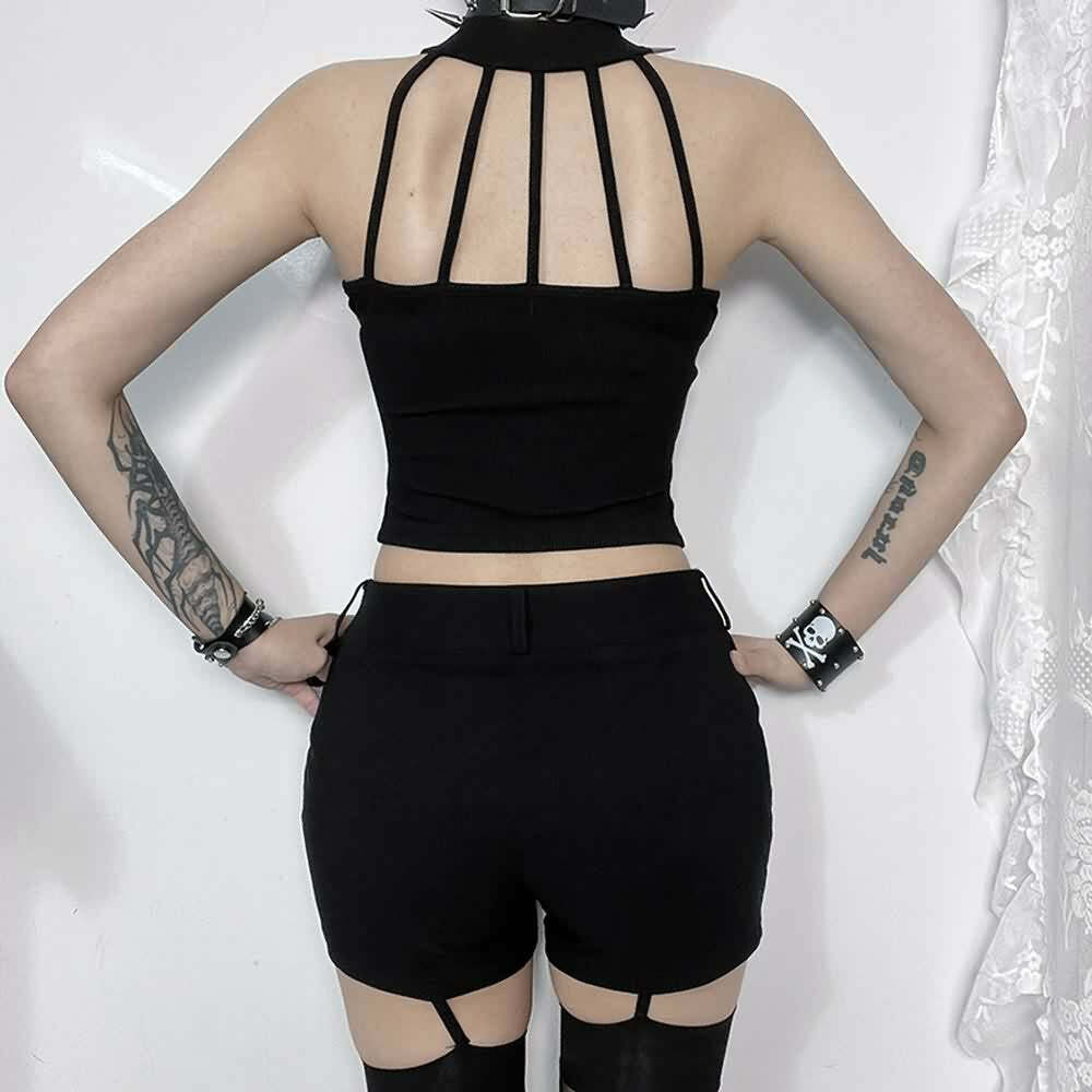 Y2K Goth Punk Open Back Crop Top - 90s Grunge, Retro Style, Summer Y2K Outfits, Baby Tees