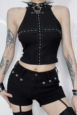 Y2K Goth Punk Open Back Crop Top - 90s Grunge, Retro Style, Summer Y2K Outfits, Baby Tees