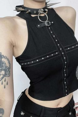 Y2K Goth Punk Open Back Crop Top - 90s Grunge, Retro Style, Summer Y2K Outfits, Baby Tees