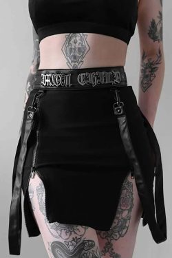 Y2K Goth Zip Slit Mini Skirt - Retro 90s Grunge, Summer Party, Club & Popstar Outfits