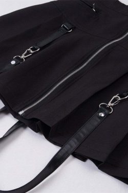 Y2K Gothic Aesthetic Black Skirt with Straps - Perfect for 90s Grunge and Retro Summer Outfits