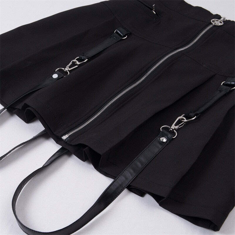 Y2K Gothic Aesthetic Black Skirt with Straps - Perfect for 90s Grunge and Retro Summer Outfits